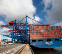 East African container port with cargo vessels at berth