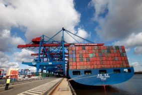 East African container port with cargo vessels at berth