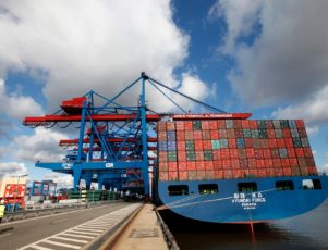 East African container port with cargo vessels at berth